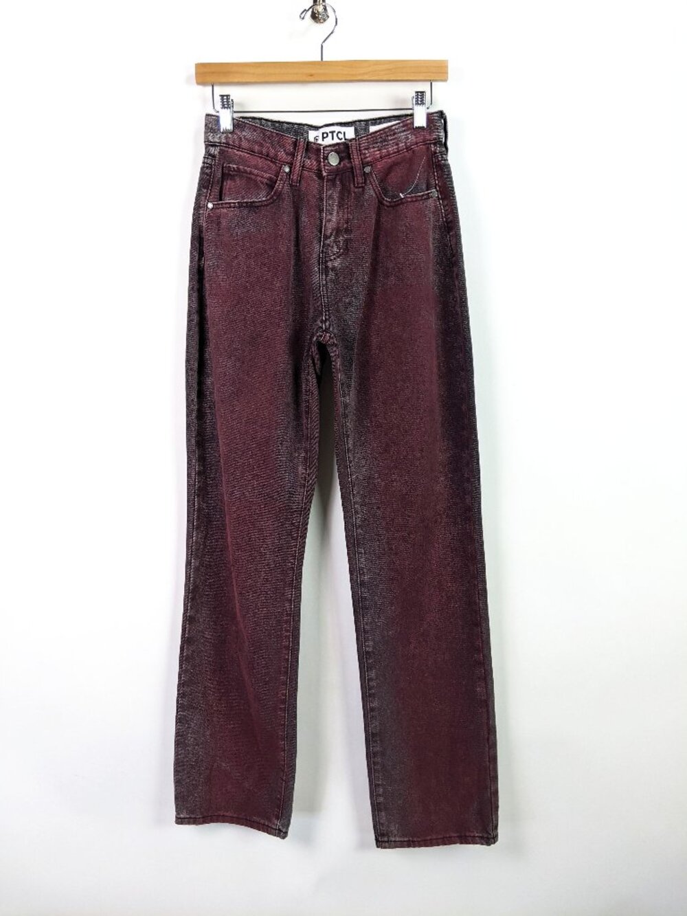 PTCL Ethical Brand 100% Cotton Burgundy Dyed Straight Leg Jeans Size 25